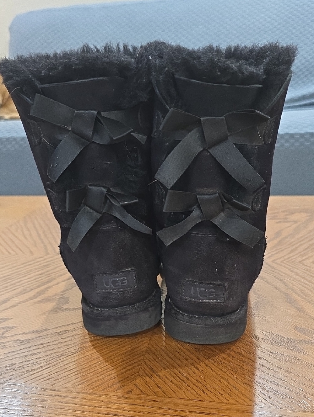 UGG Black Suede Shearling Back-Bow Winter Boots - Picture 4 of 7